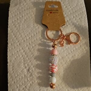 Pink and White Beaded Keyfinder Purse Keychain